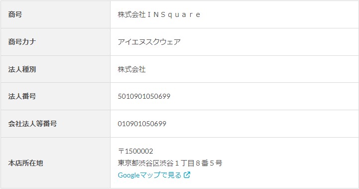 株式会社INsquareの法人登記情報